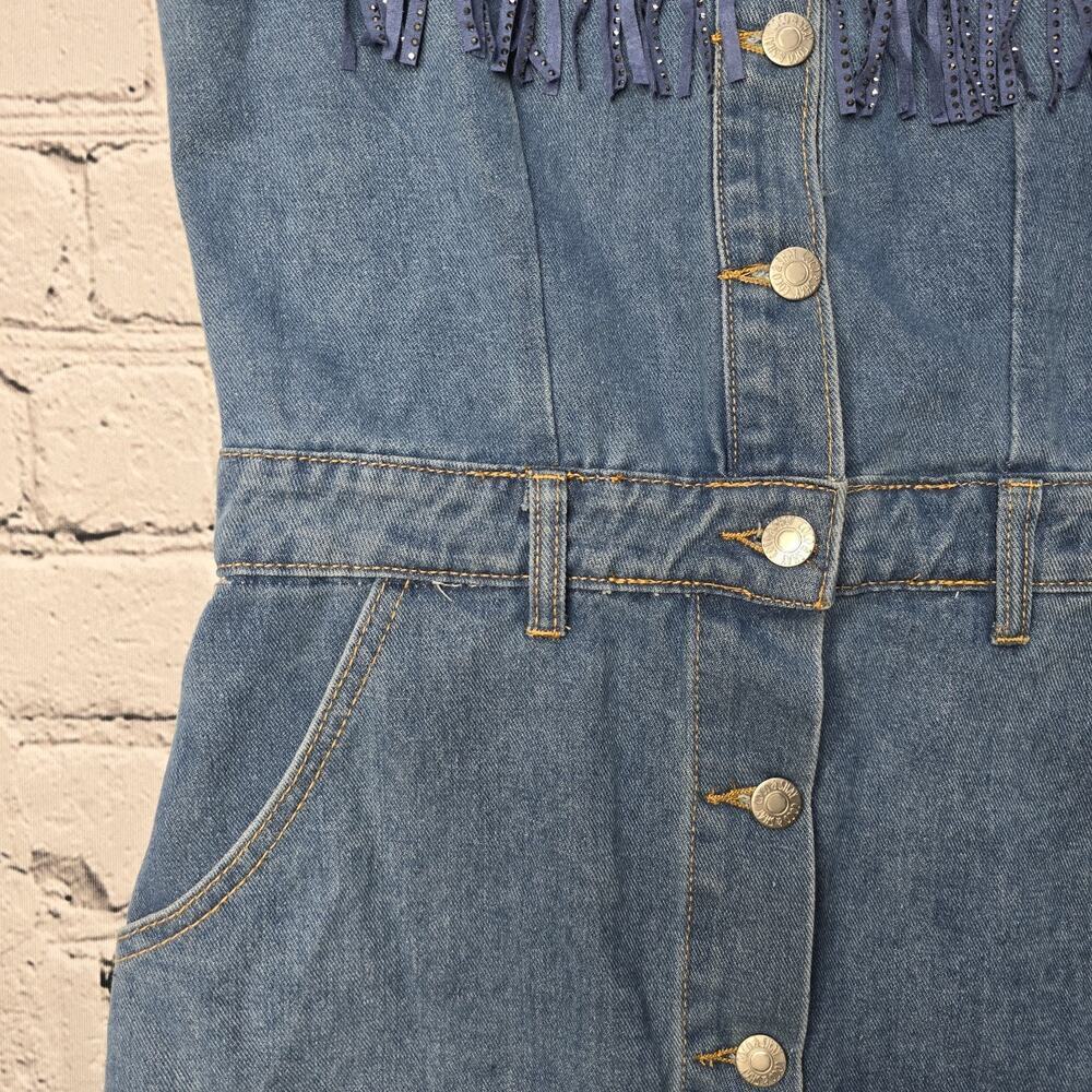 Coco And Shay Denim Fringe Western Cowboy Sleeveless Dress Size Medium - Picture 6 of 12